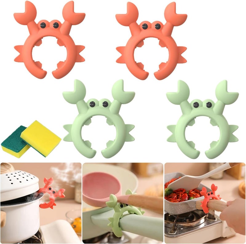 JQUAL 4 Pcs Crab Spatula Holder, Crab Spoon Holder for Pot, Crab Utensil Rest, Creative Crab Shaped Spatula Rack, Silicone Multifunctional Cute Crab Spatula Holder Anti-overflow Clip (Mixed Colors) - Image 1